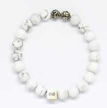Load image into Gallery viewer, White Howlite Round Infinity Silver Bracelet (8 MM)
