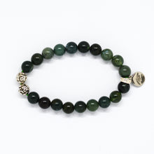Load image into Gallery viewer, Moss Agate Stone Silver Bead Bracelet (8 MM)
