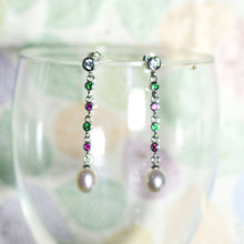 Load image into Gallery viewer, Colorful Dangling Zircon Natural Pearl Silver Earrings
