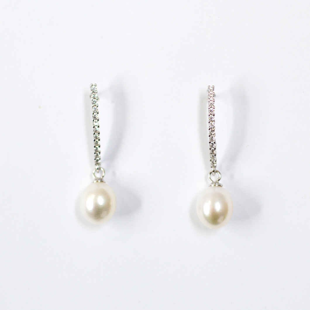 Alicia White Zircon Natural Pearl Silver Earrings