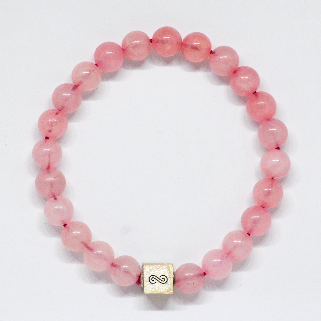 Rose Quartz Super Infinity Silver Bead Bracelet (8 MM)