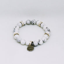 Load image into Gallery viewer, White Howlite Roman Flat Silver Bead Bracelet (8 MM)

