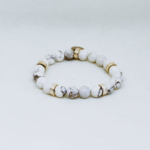 Load image into Gallery viewer, White Howlite Roman Flat Silver Bead Bracelet (8 MM)

