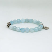 Load image into Gallery viewer, Aquamarine Stone Silver Bead Bracelet (8 MM)
