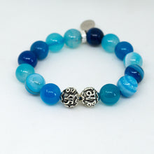 Load image into Gallery viewer, Blue Striped Agate Silver Bead Bracelet (12 MM)
