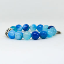 Load image into Gallery viewer, Blue Striped Agate Silver Bead Bracelet (12 MM)

