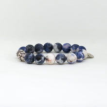 Load image into Gallery viewer, Sodalite Matte Stone Silver Bead Bracelet (12 MM)
