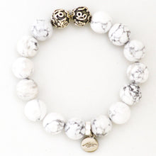 Load image into Gallery viewer, White Howlite  Silver Bead Bracelet (12 MM)
