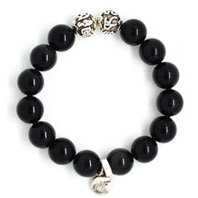 Load image into Gallery viewer, Black Obsidian Silver Bead Bracelet (12 MM)
