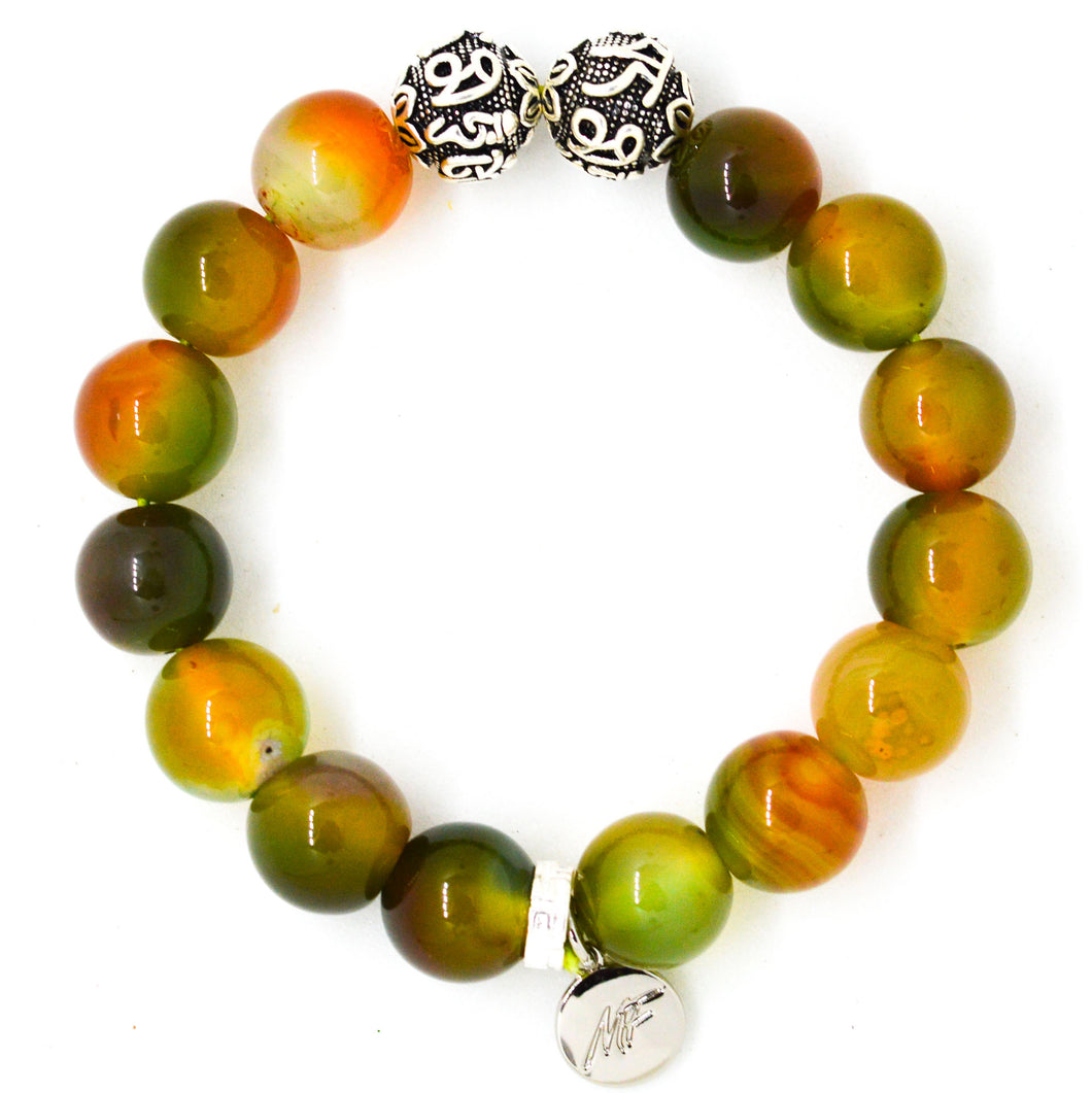 Grape Agate Stone Silver Bead Bracelet (12 MM)
