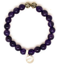 Load image into Gallery viewer, Amethyst Stone Silver Bead Bracelet (8 MM)
