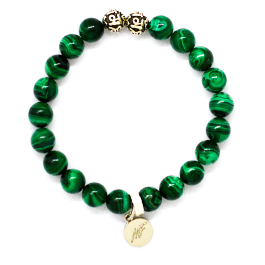 Malachite Stone Silver Bead Bracelet (8 MM)