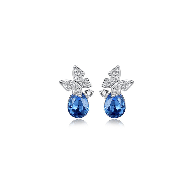 Dainty Blue Swarovski Crystal Silver Earrings