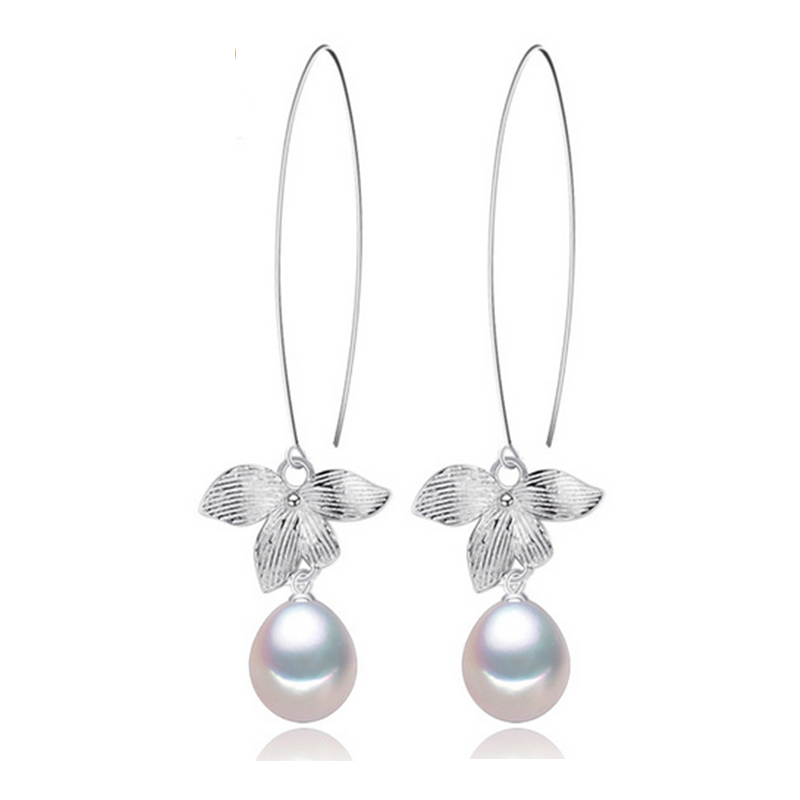 Daisy Dangling Drop Pearl Silver Earrings