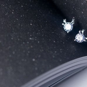 Eclectic Deer Stud Silver White Zircon Earrings