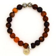 Dream Agate stone silver bead bracelet 8mm with round beads and silver charm on white background