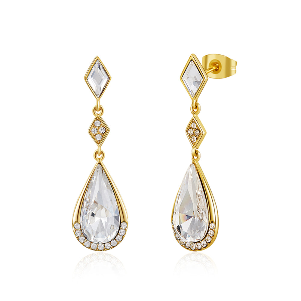 18 K Gold Plated Drop Swarovski  Crystal Silver Earrings