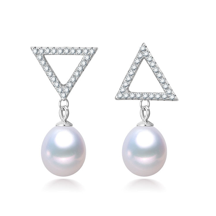 Triangle au Natural White Pearl Silver Earring