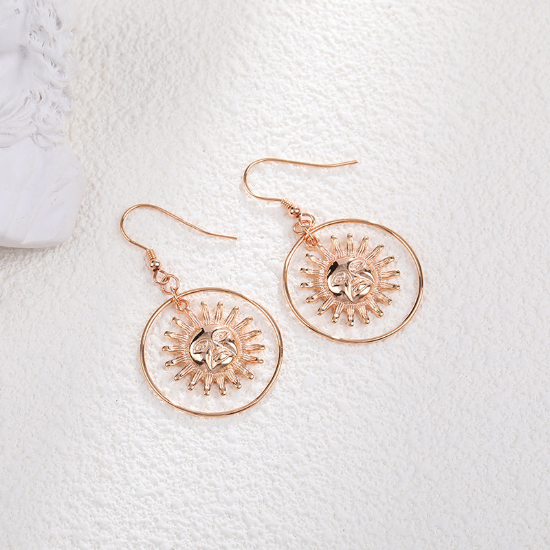 Rose Gold Star Circle Hook Dangling Silver Earrings