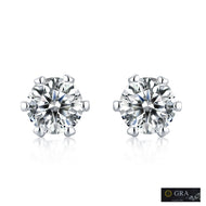 Moissanite stud earrings with round brilliant-cut stones in sterling silver setting