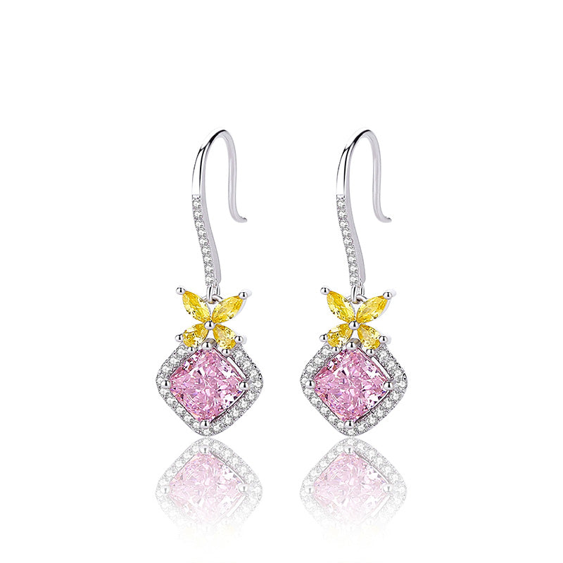 Ruby American Diamond Dangling Silver Earrings