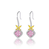 Pink Ruby Dangling Silver Earrings with Yellow Accent Stones