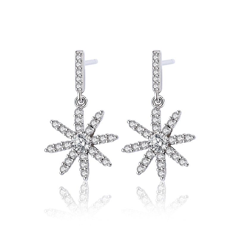 Dangling Star White  Zircon Studded Silver Earrings