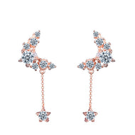 Rose Gold Dangle Star Zircon Silver Earrings