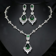 Emerald Gemstone Silver Necklace Set with Matching Earrings MysticFlavia