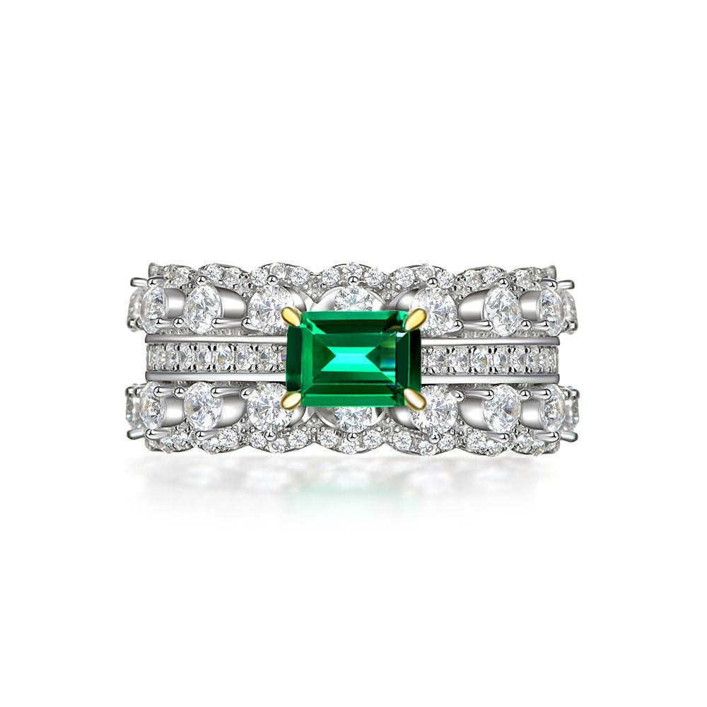 Eva Emerald American Diamond Silver Ring
