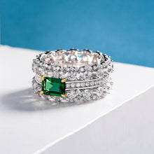 Load image into Gallery viewer, Eva Emerald American Diamond Silver Ring
