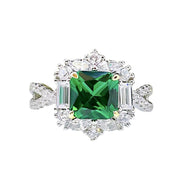 Emerald Diamond Ring in 925 Sterling Silver – MysticFlavia Front View