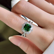 Load image into Gallery viewer, Milano Emerald American Diamond Silver Ring
