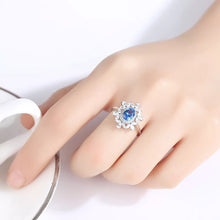 Load image into Gallery viewer, Flowery Blue Topaz American Diamond Silver Ring
