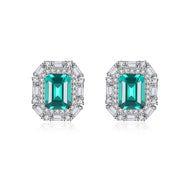 Emerald Gemstone Princess Cut Stud Silver Earrings