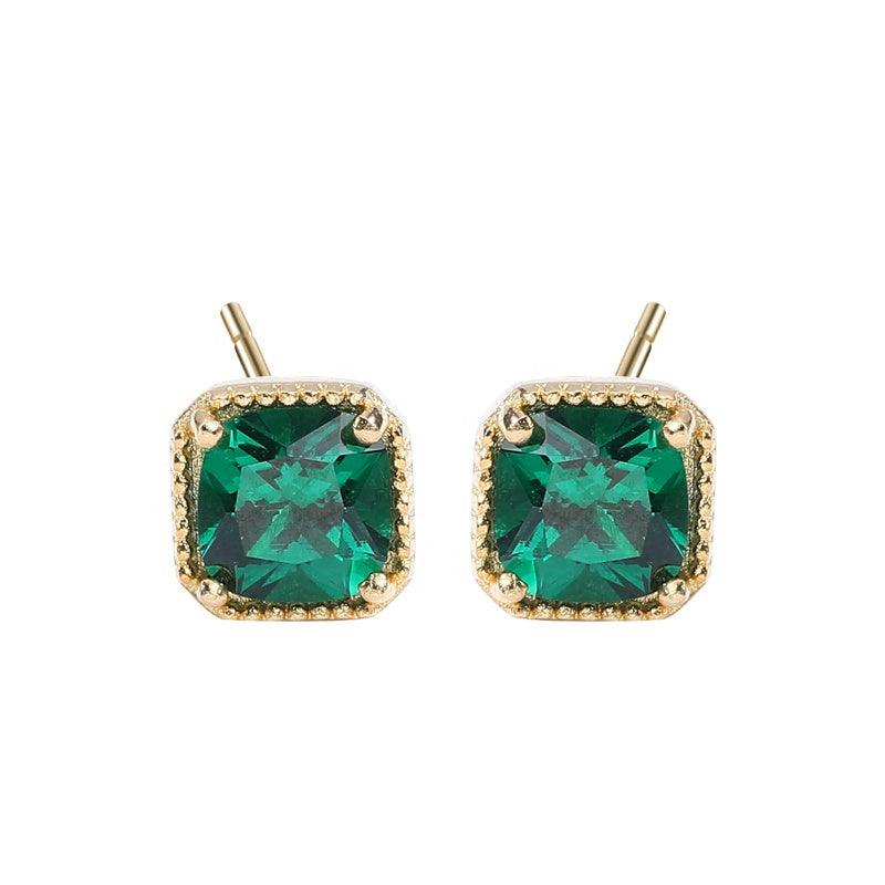 18K Gold Plated Emerald Zircon Silver Earrings
