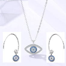 Load image into Gallery viewer, Evil Eye Pendant Zircon Silver Necklace Set
