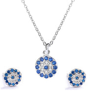 Turkish Evil Eye Zircon Pendant Silver Necklace Set