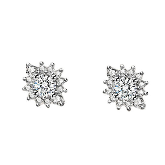 Minsk Flowery Zircon Studded Silver Earrings
