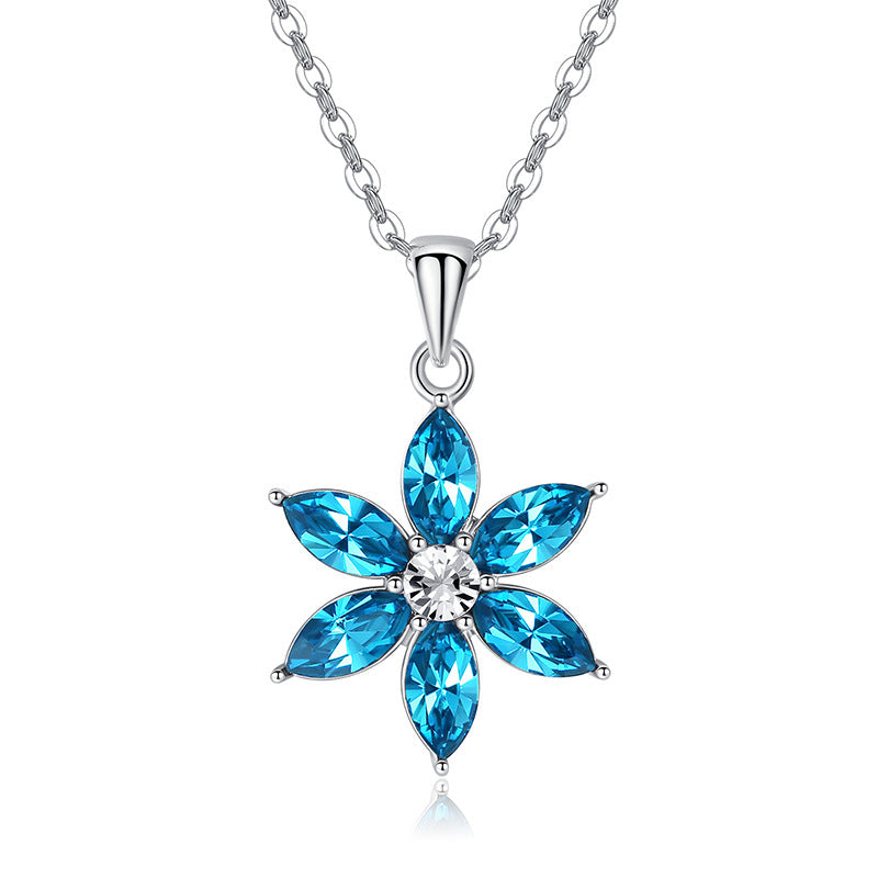 Blue Flowery Swarovski Crystal Silver Necklace