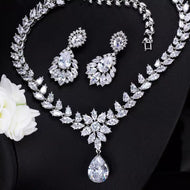 925 sterling silver floral necklace set with teardrop pendant and matching drop earrings