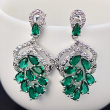 Load image into Gallery viewer, Emerald Green Gemstone Silver Earrings with Teardrop Design
