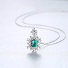 Load image into Gallery viewer, Elegant Flowery Emerald Gemstone Silver Necklace
