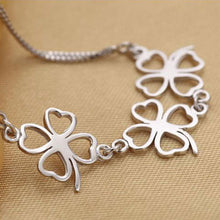 Load image into Gallery viewer, Four Leaf Charm Ring Clasp Adjustable Silver Bracelet
