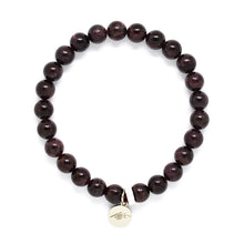 Load image into Gallery viewer, Garnet Birthstone Flat Silver Bead Bracelet 8mm by Mystic Flavia on a white background with polished natural garnet gemstone beads.
