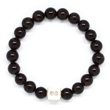 Load image into Gallery viewer, Garnet Birthstone Infinity Silver Bead Bracelet 8mm with polished natural garnet beads and sterling silver infinity charm by Mystic Flavia
