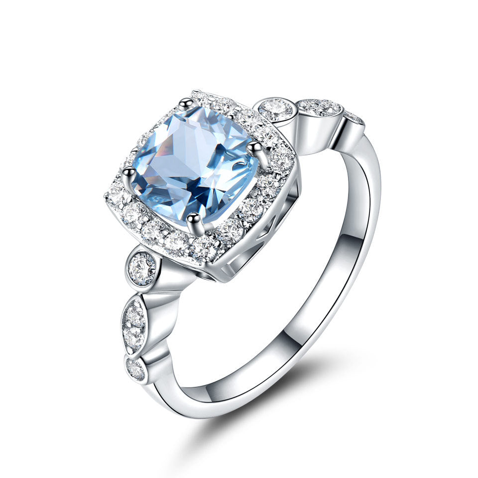 Blue Topaz American Diamond Silver Ring