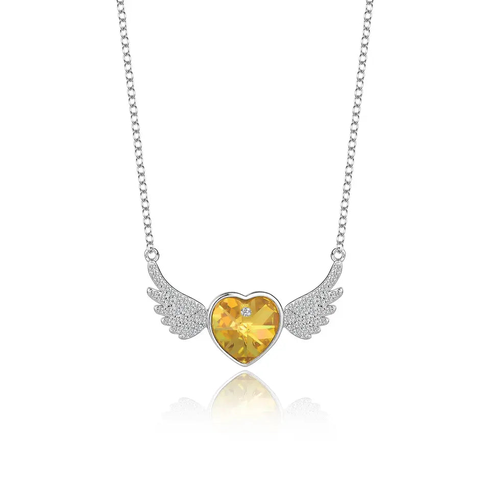 Gold Angel Wings Swarovski Crystal Silver Necklace