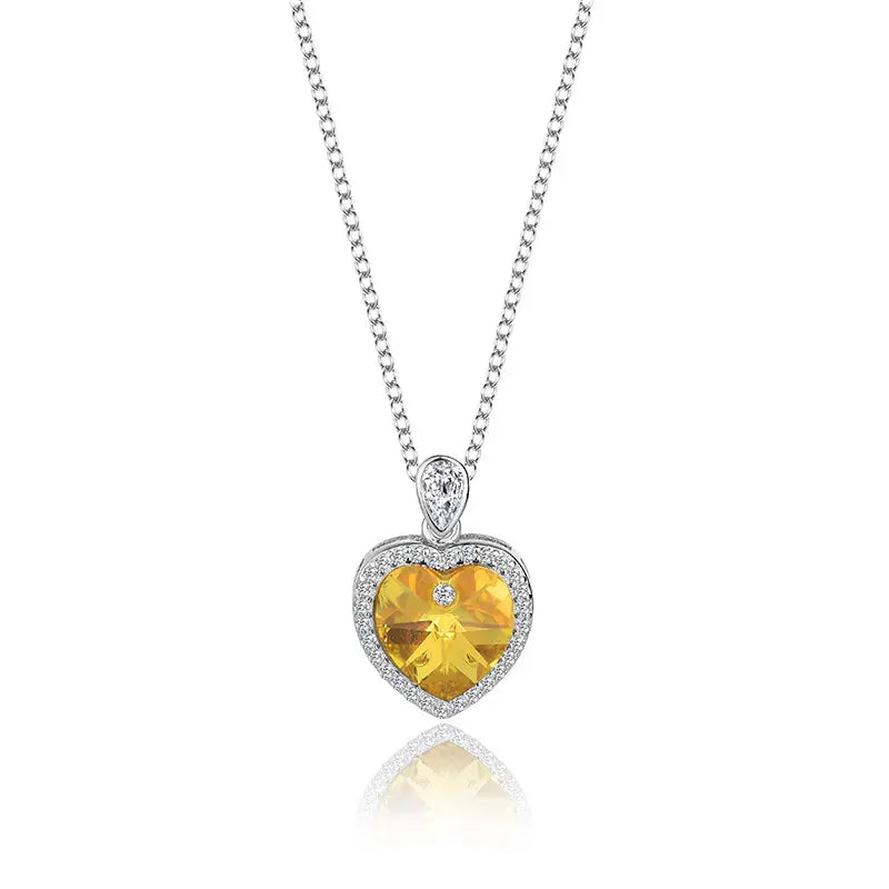 Gold Ocean of Heart Swarovski Crystal Silver Necklace
