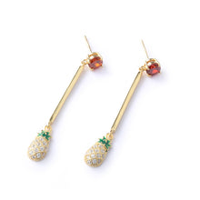 Load image into Gallery viewer, Golden Pineapple Long Drop Silver Earrings
